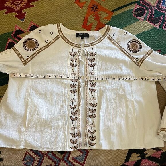 RD & Koko Anthropologie White/Brown Embroidered Peasant Jacket Sz-L - Picture 8 of 9